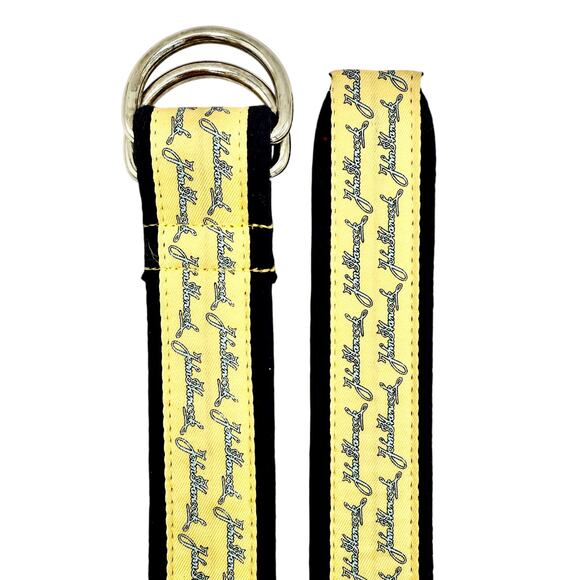 Vineyard Vines XL Belt John Hancock Script Yellow Navy Canvas D-Ring USA Made - Picture 2 of 5